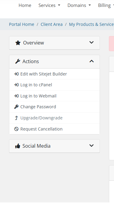 Password Reset in Actions Menu