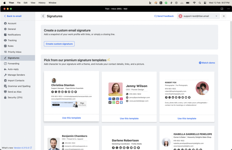 Signature templates selection