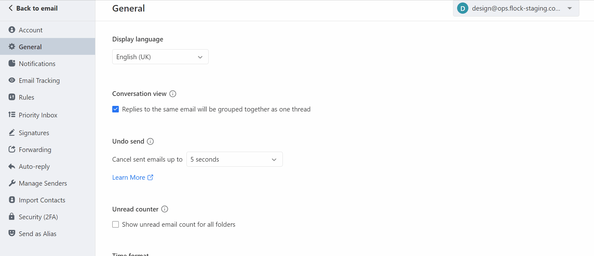 Signature defaults dropdown