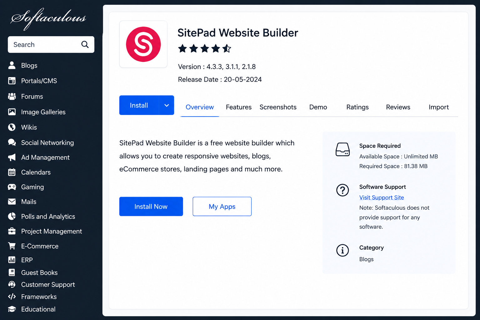 SitePad Install Screen