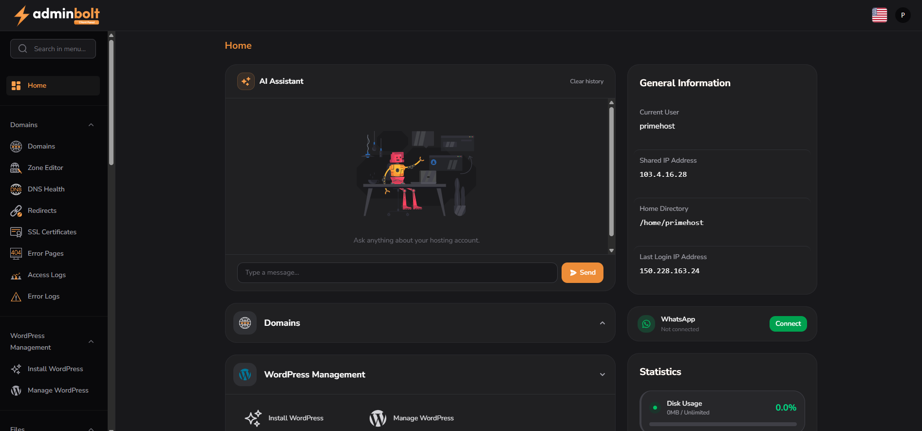 AdminBolt Home Screen