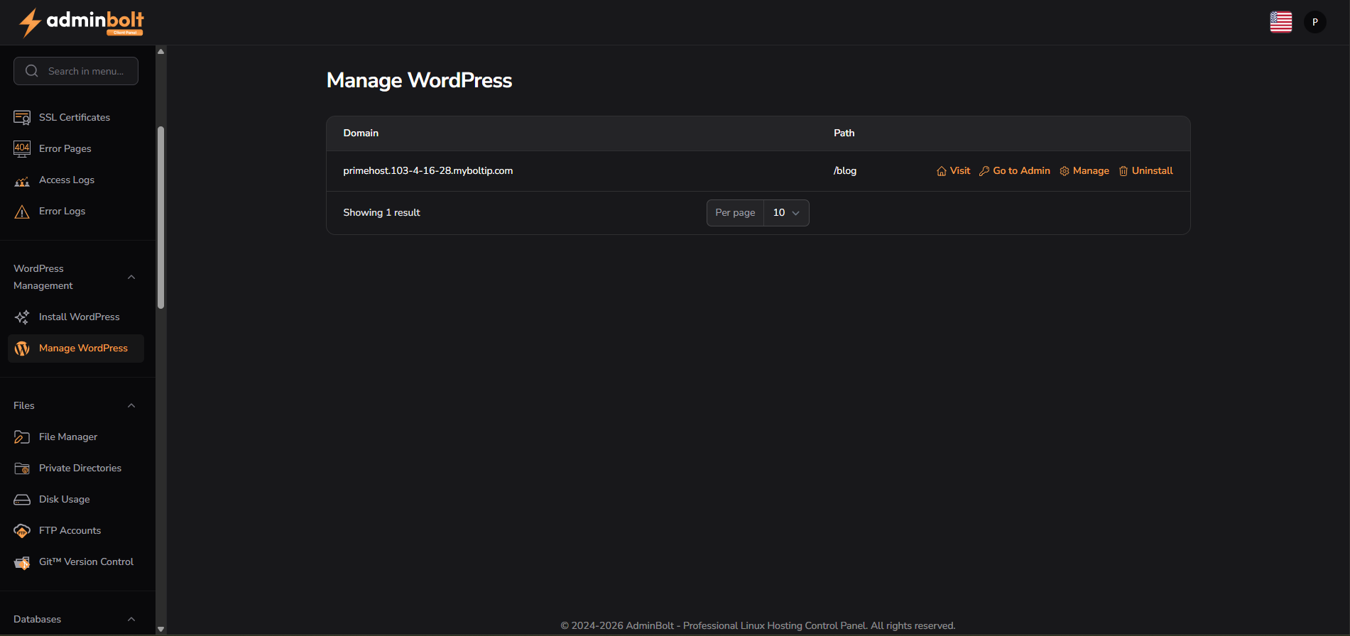 Manage WordPress Installations
